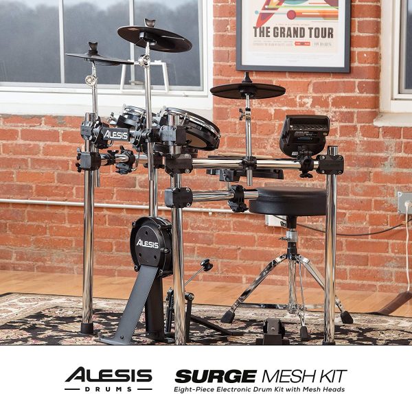 Alesis Surge Mesh Kit, Eight-Piece Electronic Drum Kit with Mesh Heads, 40 Kits, 385 Sounds, 60 Play-Along Tracks, USB MIDI Connectivity Supply