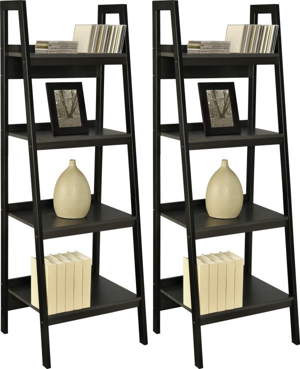 AI-Home Lawrence 4 Shelf Ladder Bookcase Bundle Black Set of 2 Supply