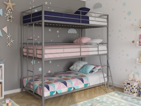 AI-DHP Metal Triple Bunk Bed, Twin Twin Twin, Silver Fashion