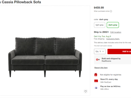 AI-PILLOWTUP SOFA DARK GRAY on Sale